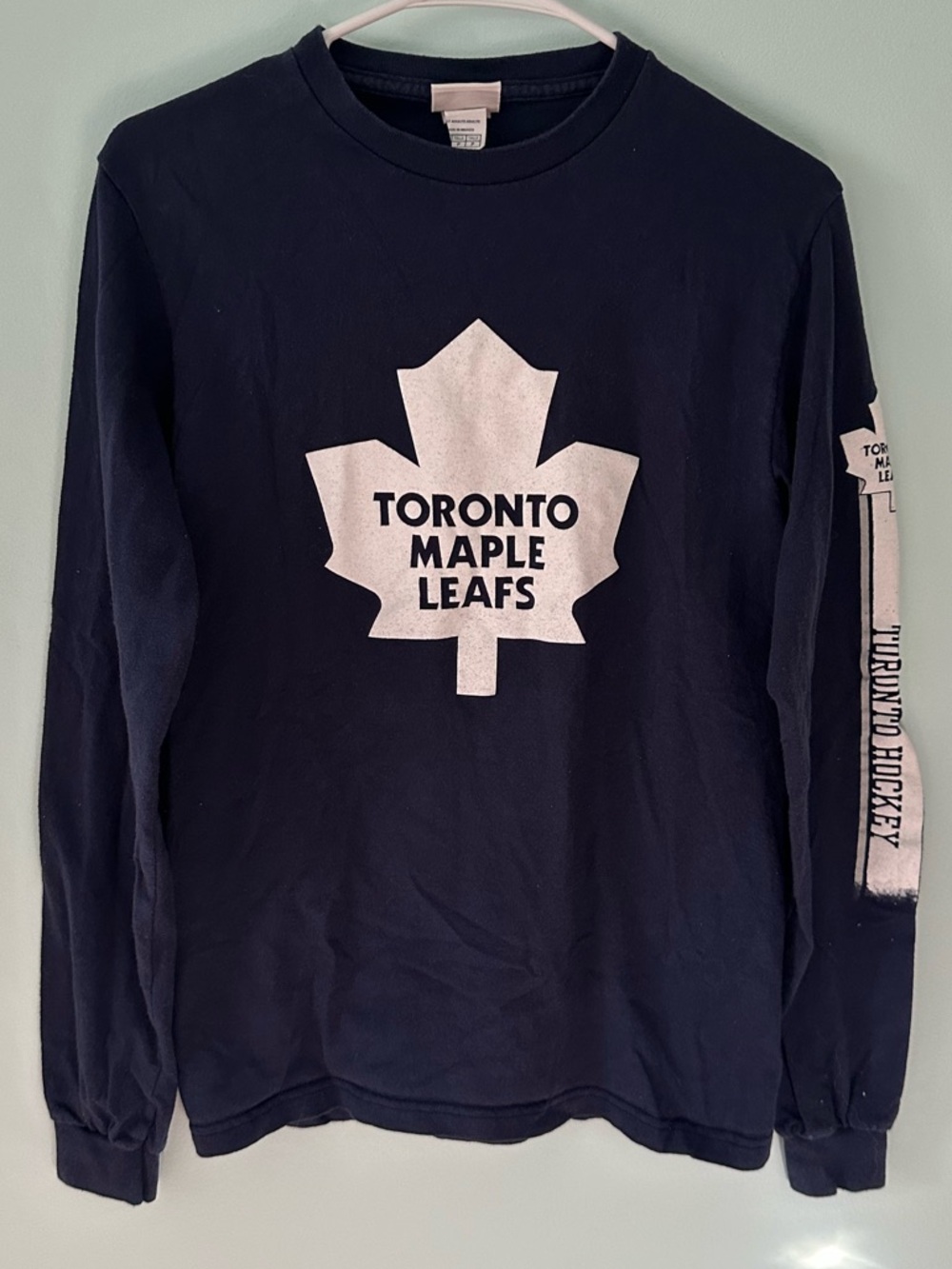 Reebok Navy Long Sleeve Tee with White Toronto Maple Leafs Logo